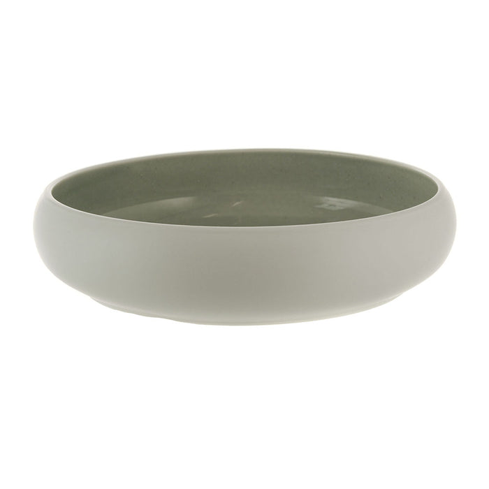 White & Green Reactive Round Bowl 28cm