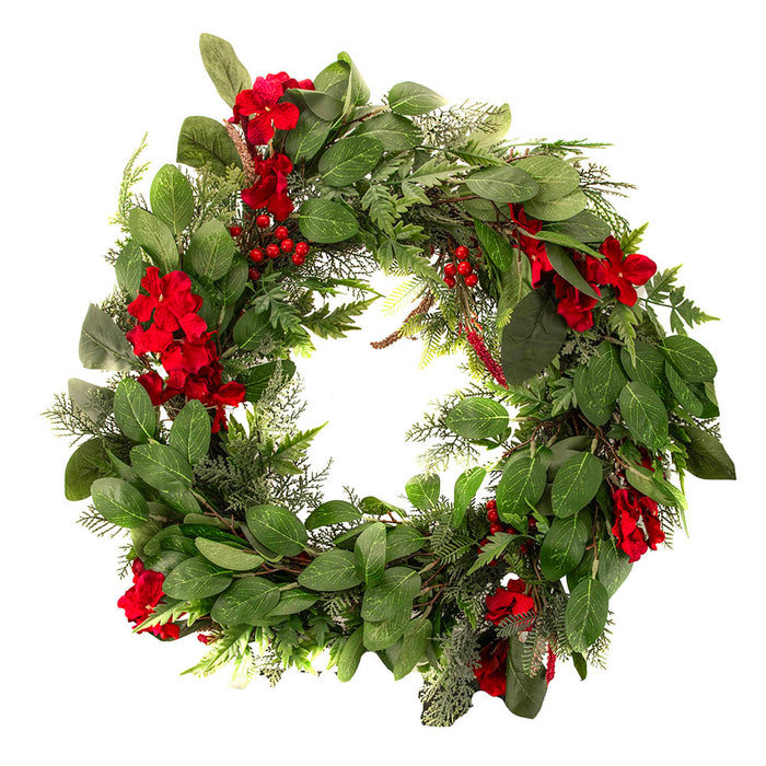 Wreath with Red Flowers & Berries 60cm