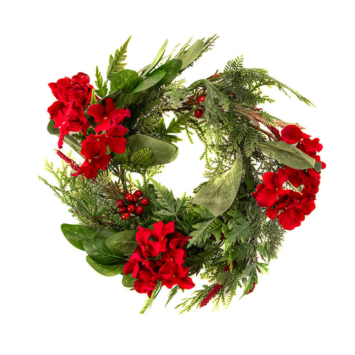 Candle Wreath with Red Flowers & Berries 40cm