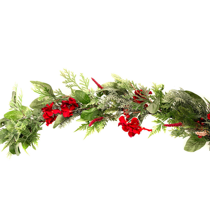 Garland with Red Flowers & Berries 150cm
