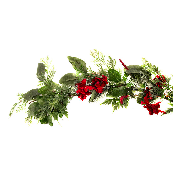 Garland with Red Flowers & Berries 150cm