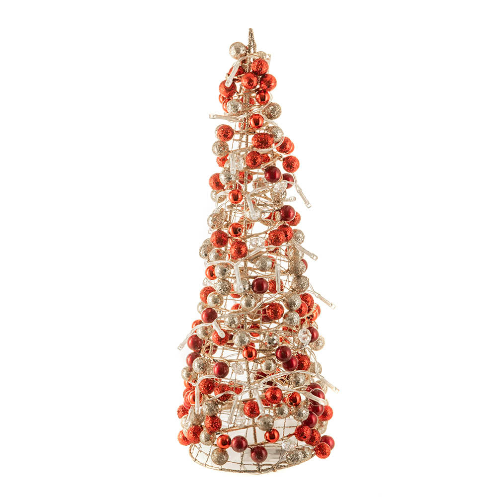 Christmas Cone Red/Champagne Balls with LED 40cm
