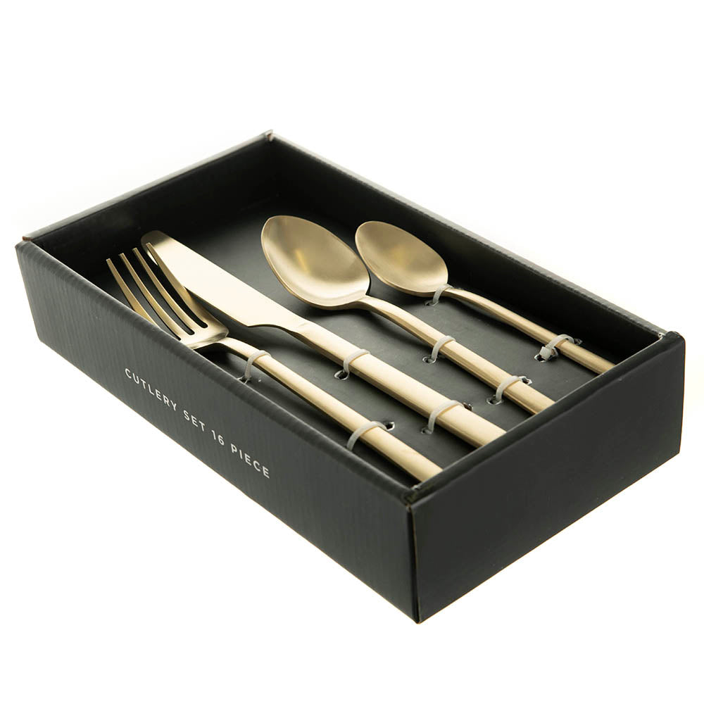 Brushed Champagne Gold 16 pc Stainless Steel Cutlery Set
