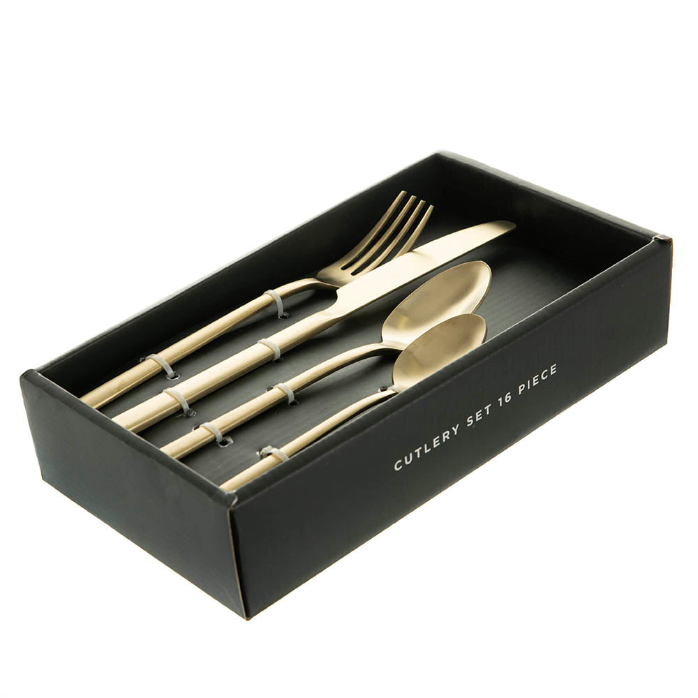 Brushed Champagne Gold 16 pc Stainless Steel Cutlery Set