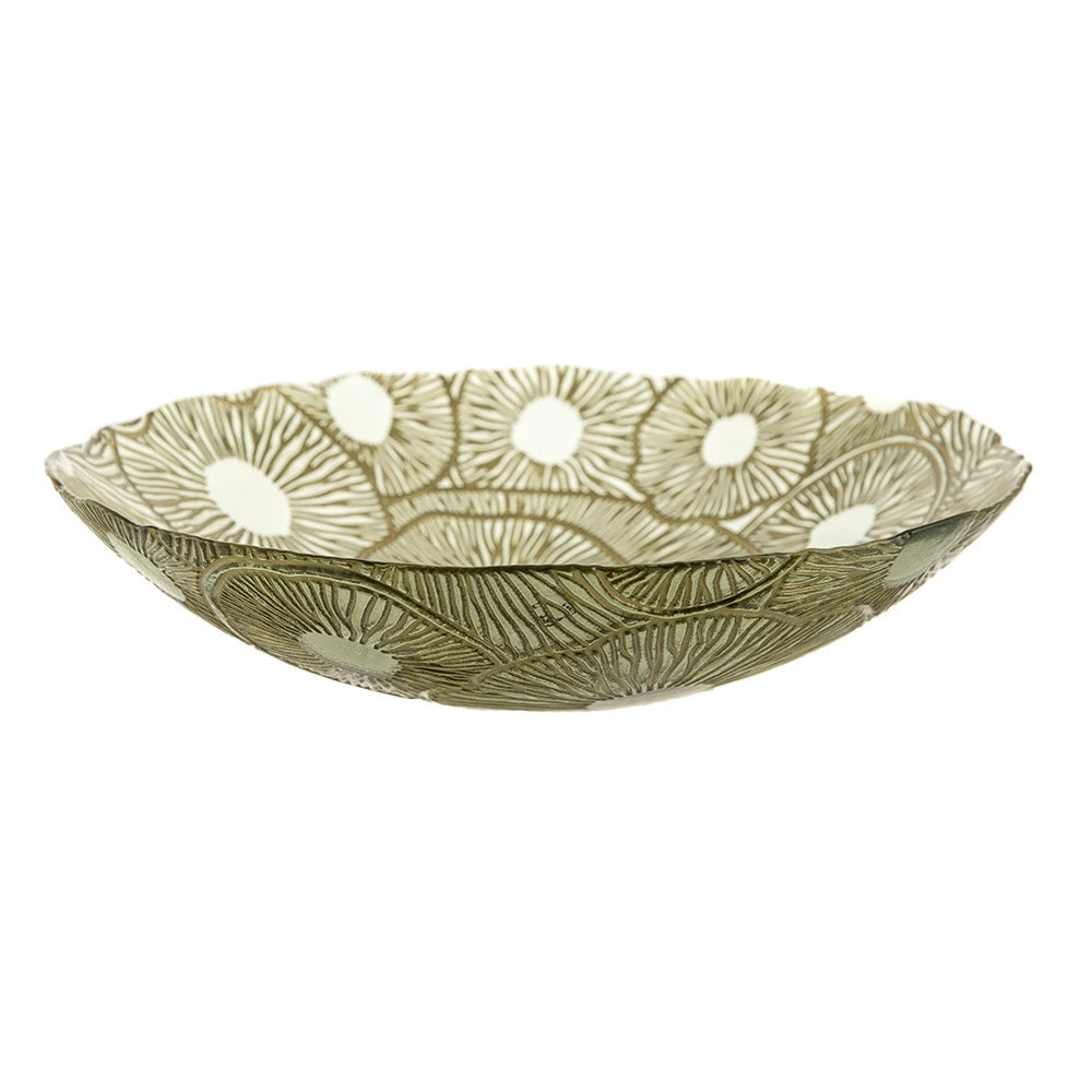 Gold & Eucalyptus Round 33cm Glass Bowl