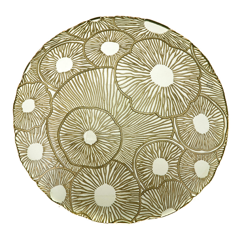 Gold & Eucalyptus Round 33cm Glass Bowl
