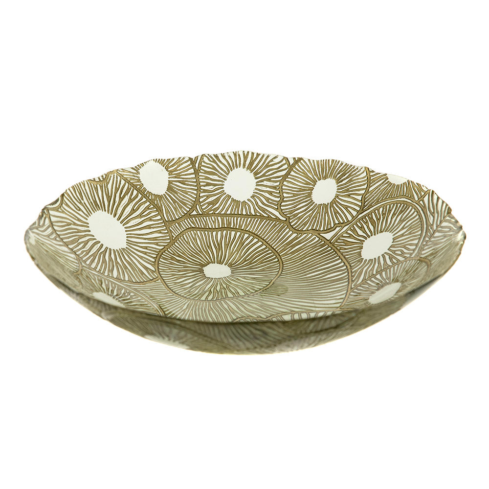 Gold & Eucalyptus Round 33cm Glass Bowl