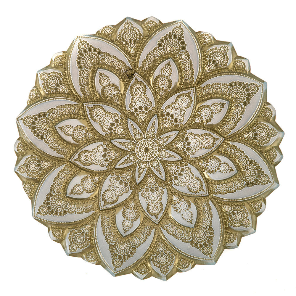 Gold & Pale Blue Mandala Round 33cm Glass Platter