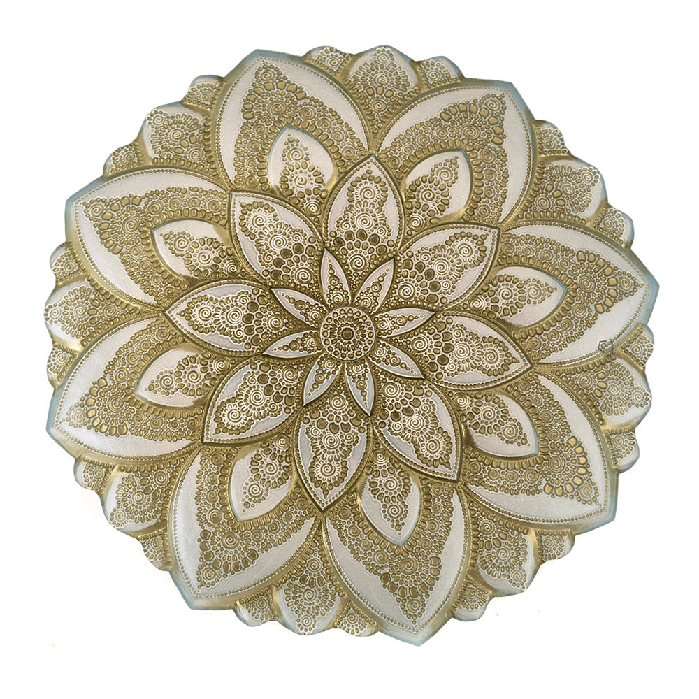 Gold & Pale Blue Mandala Round 41cm Glass Bowl