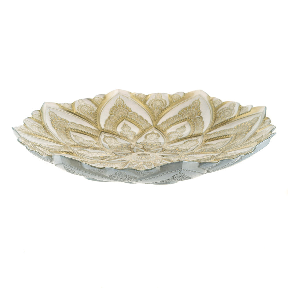 Gold & Pale Blue Mandala Round 41cm Glass Bowl