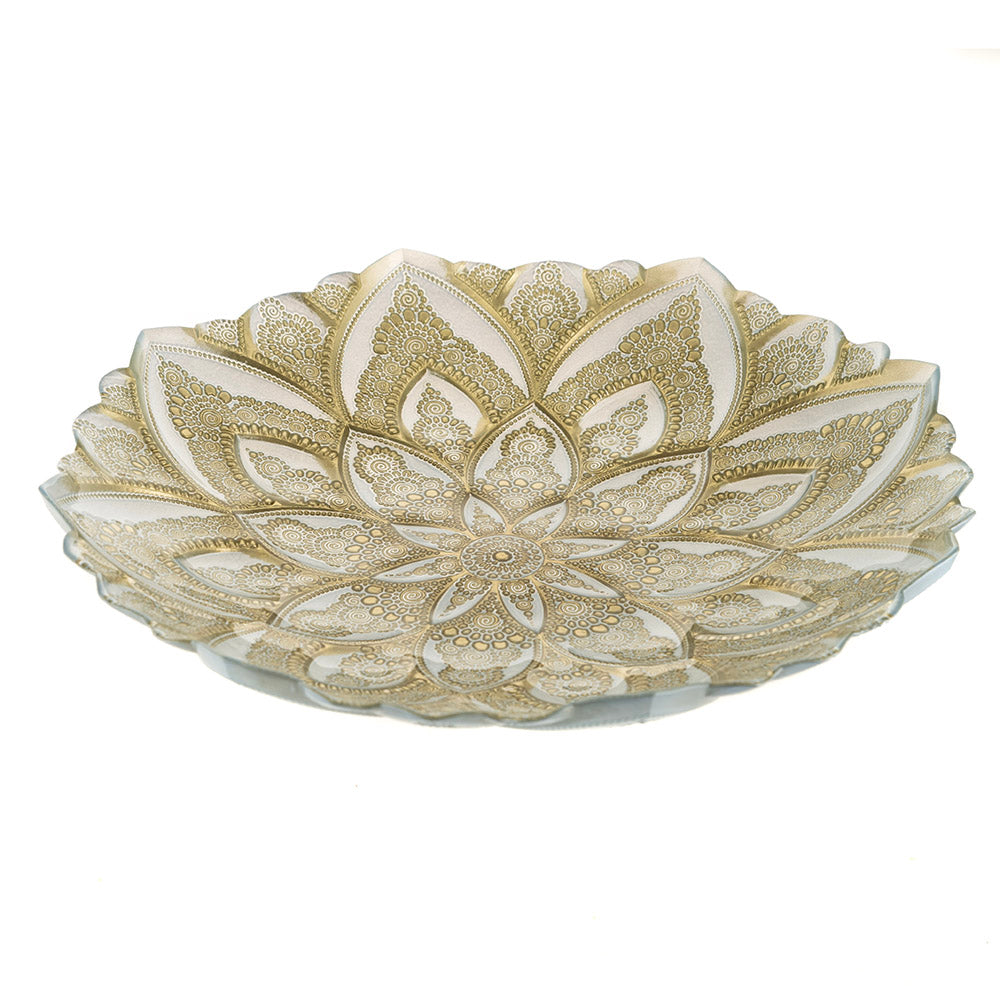 Gold & Pale Blue Mandala Round 41cm Glass Bowl