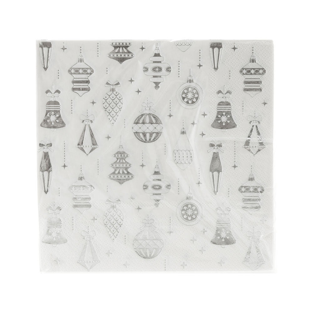 Silver Foil Baubles 33cm Pk 20 Christmas Paper Napkin Pack