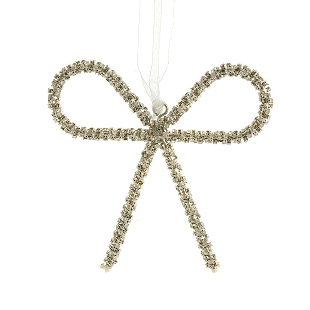 Silver Bow 14x12cm Hanging Ornament with Ribbon