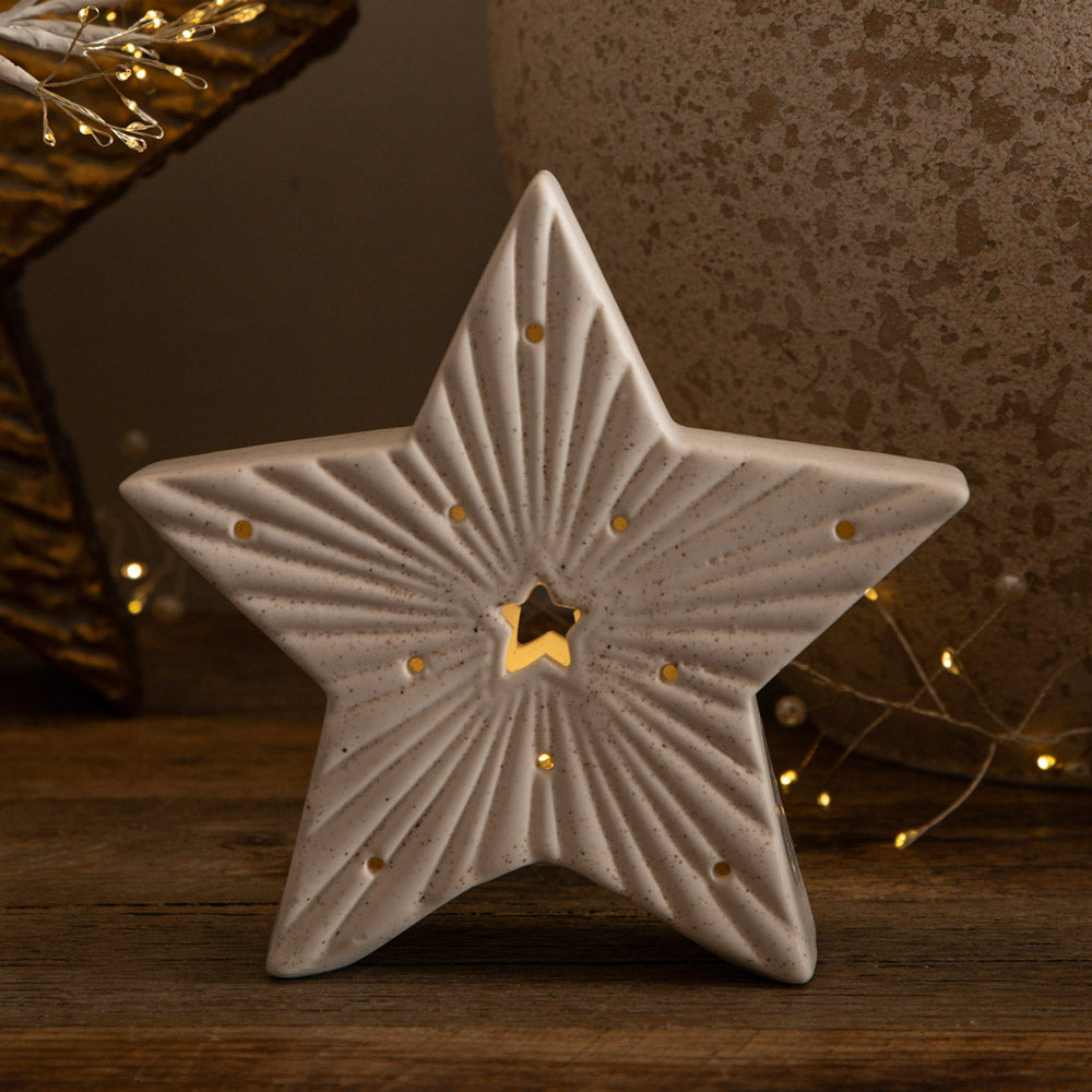 White 13cm Ceramic Star Ornament with LED