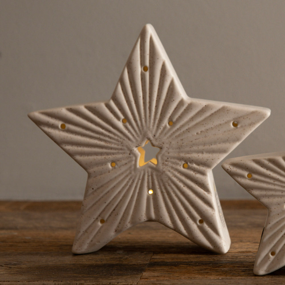 White 18x17cm Ceramic Star Ornament with LED