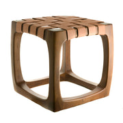 Natural Leather Weave 40cm Natural Wood Stool