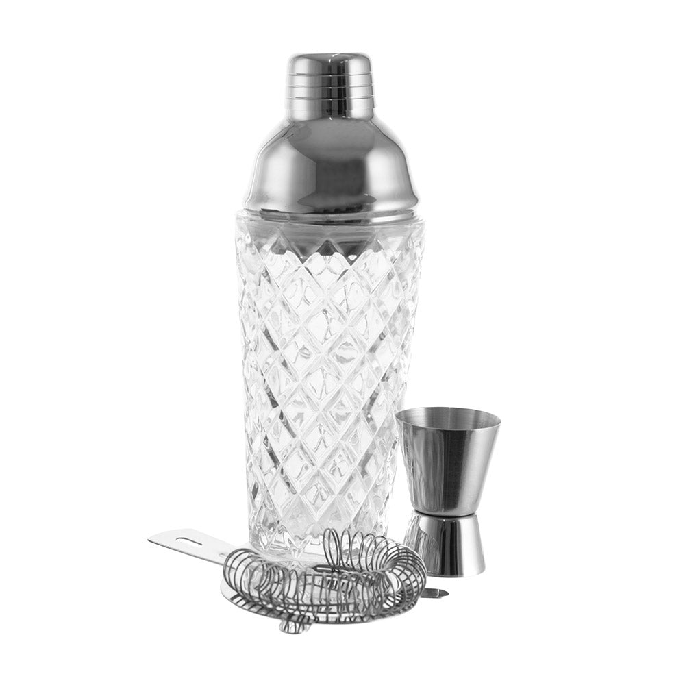 Glass Shaker with Stainless Steel Finish Bar Tool Set