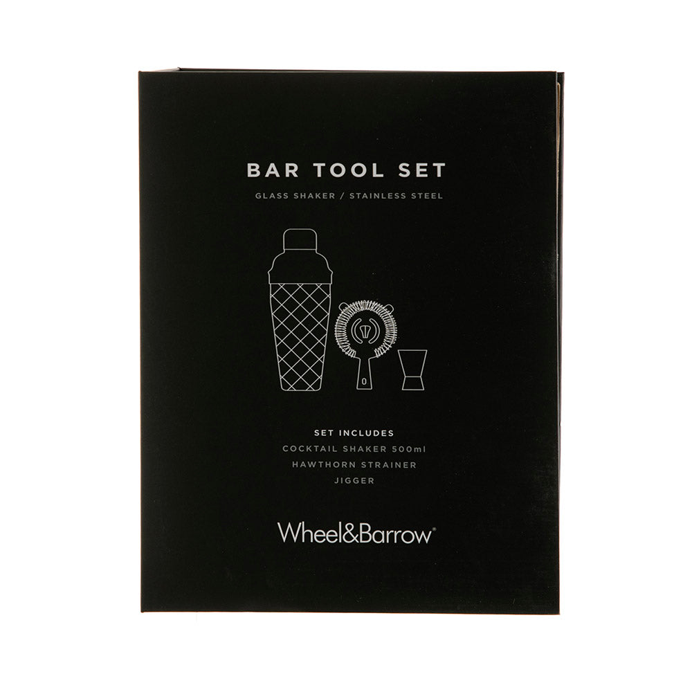 Glass Shaker with Stainless Steel Finish Bar Tool Set