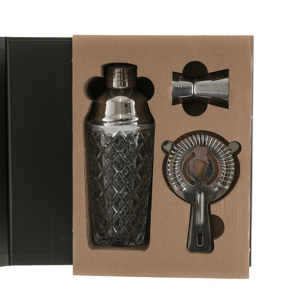Glass Shaker with Stainless Steel Finish Bar Tool Set
