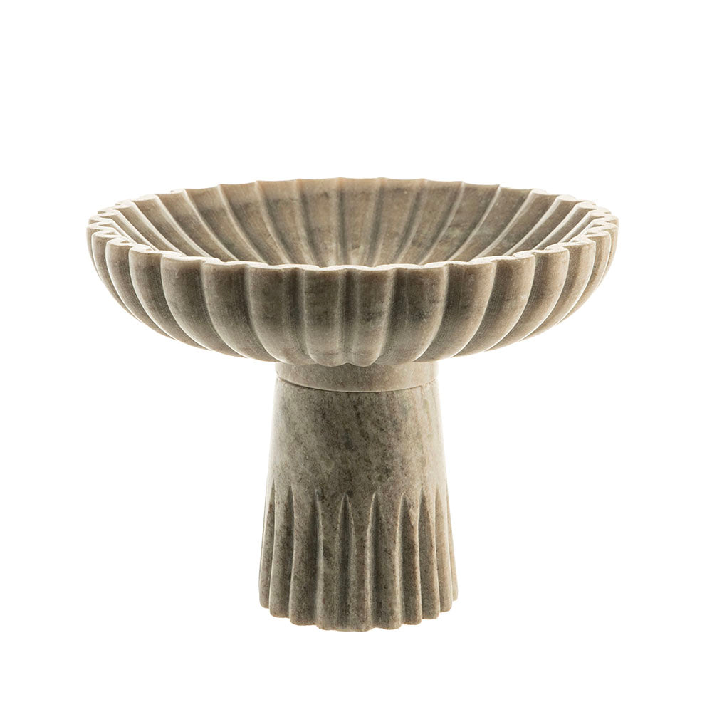 Beige Ribbed Round 23x15cm Marble Pedestal Bowl