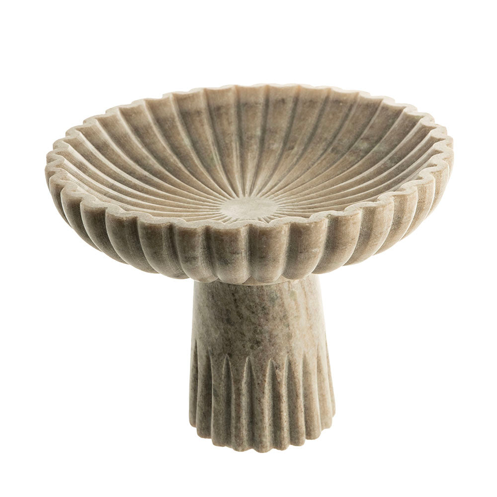 Beige Ribbed Round 23x15cm Marble Pedestal Bowl