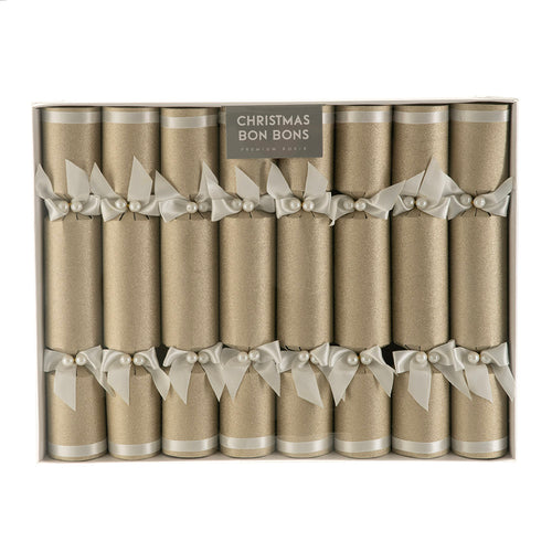 Matte Gold & White Ribbon 8pc Christmas Bon Bons