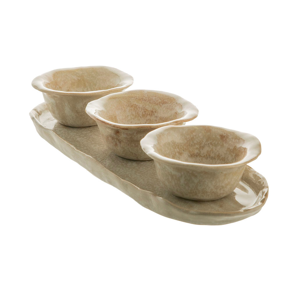 Provence Sand Stoneware Dip Bowls with Tray Set