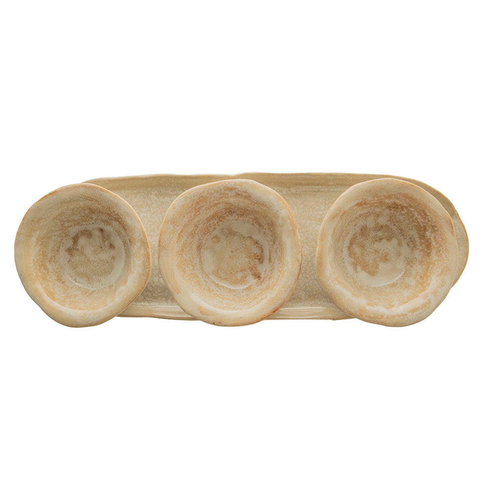 Provence Sand Stoneware Dip Bowls with Tray Set