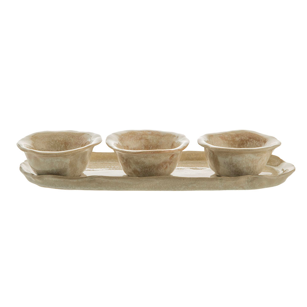Provence Sand Stoneware Dip Bowls with Tray Set