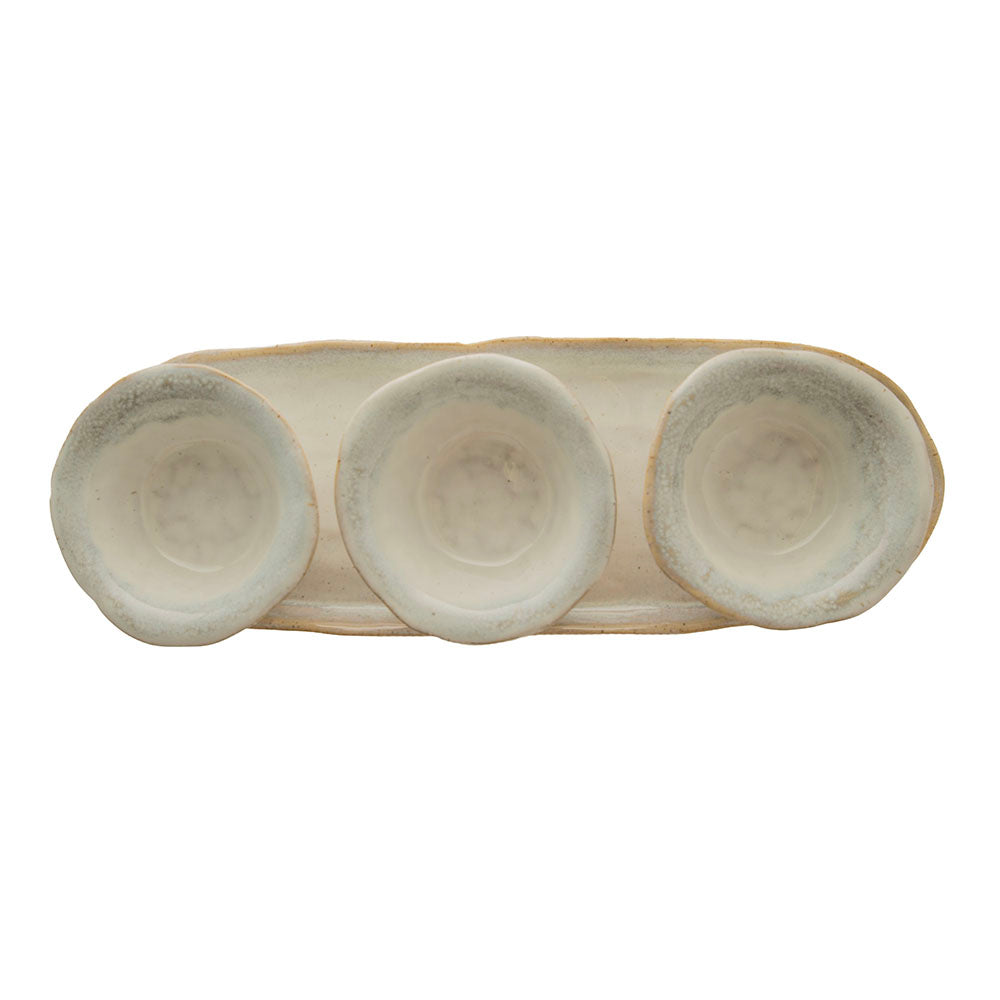 Monaco White Stoneware Dip Bowls with Tray Set