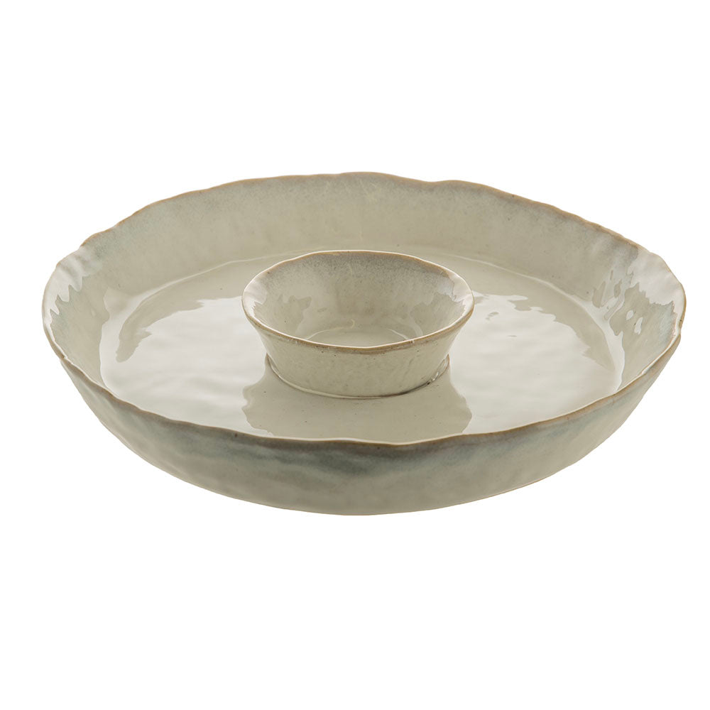 Monaco White Round 27cm Stoneware Chip & Dip Platter