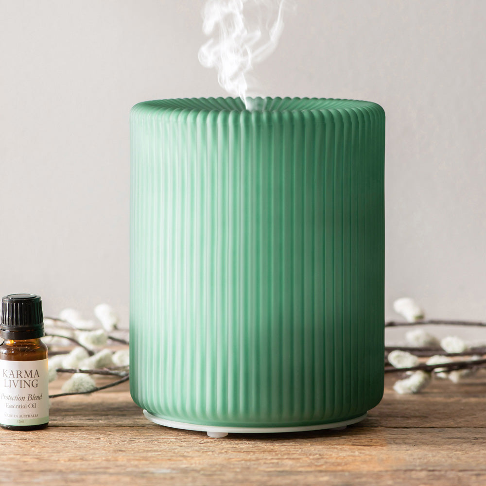 Green Glass Ribbed Diffuser