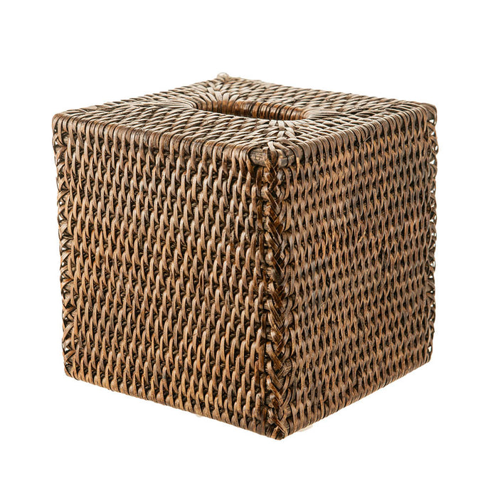 Dark Brown Rattan Square Tissue Box Cover 14cm