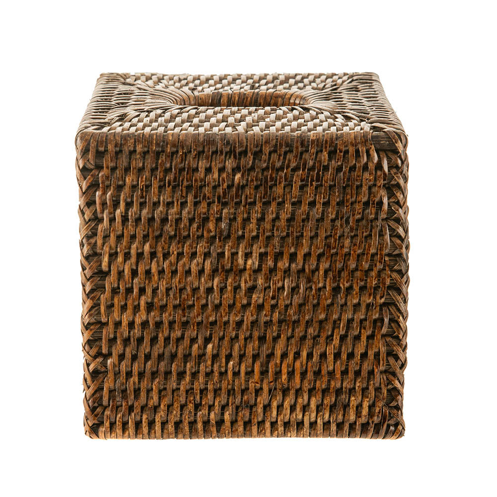 Dark Brown Rattan Square Tissue Box Cover 14cm