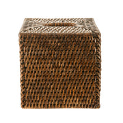 Dark Brown Rattan Square Tissue Box Cover 14cm