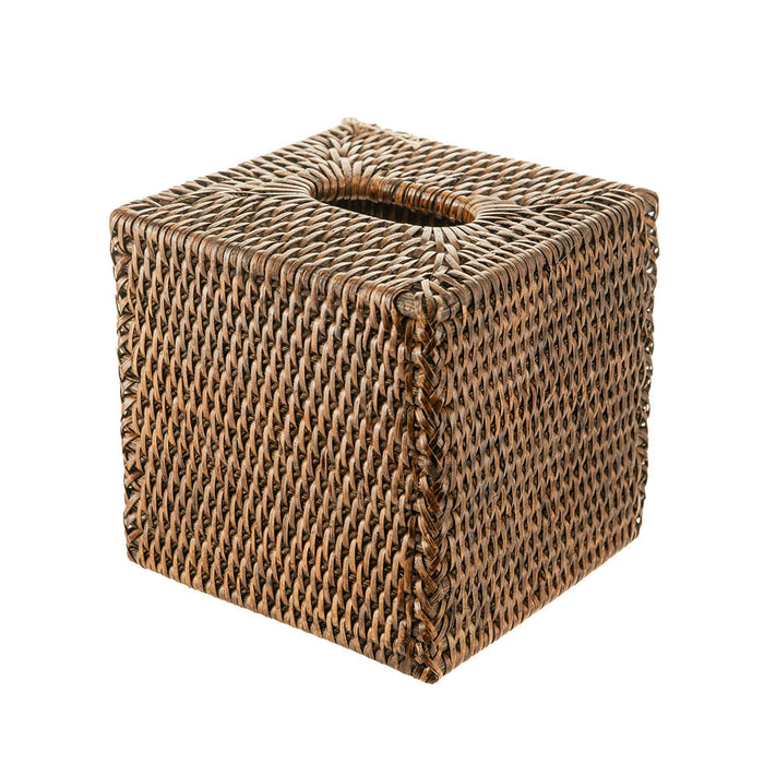 Dark Brown Rattan Square Tissue Box Cover 14cm