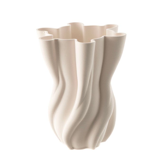 White Fluted 3D Printed Ceramic Vase 21x25cm