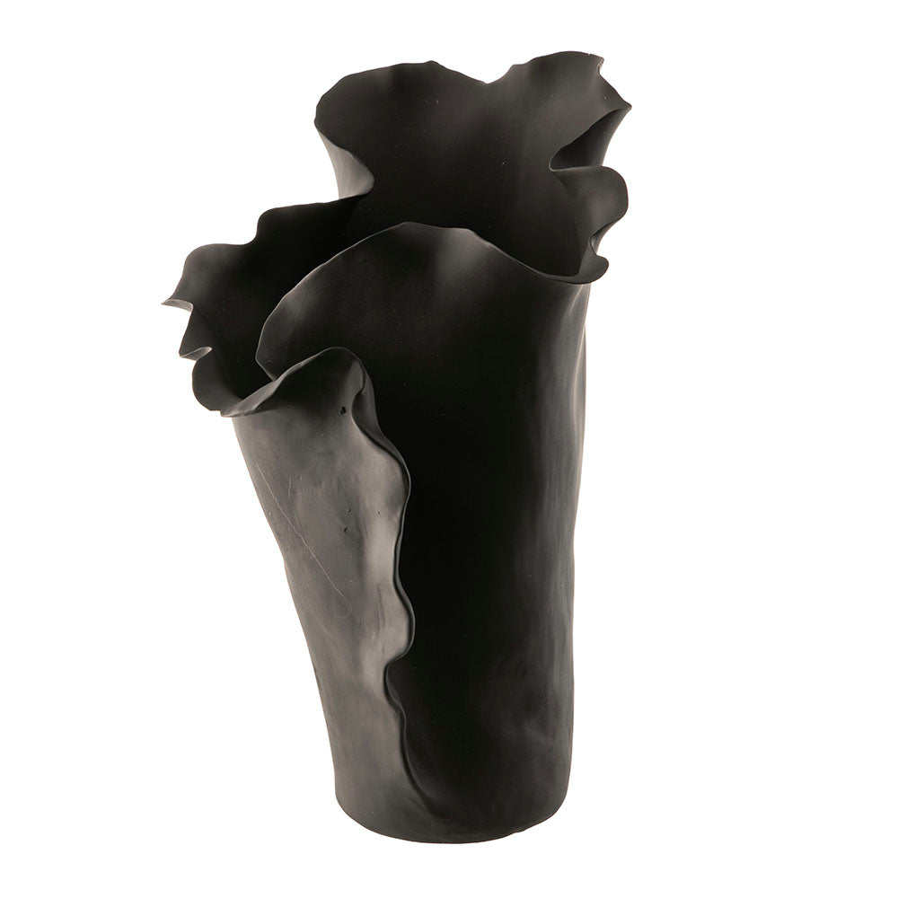 Black Flounced 29x24x38cm Ceramic Vase
