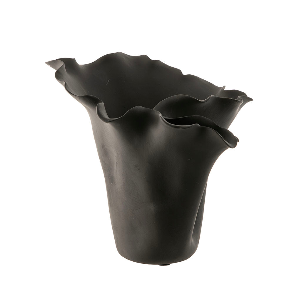 Black Flounced 29x26x27cm Ceramic Vase