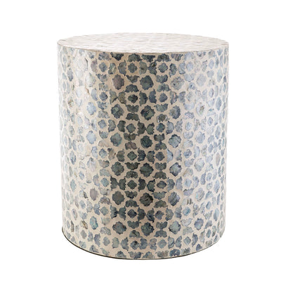 Blue & White Floral Mosaic 35x40cm Capiz Side Table