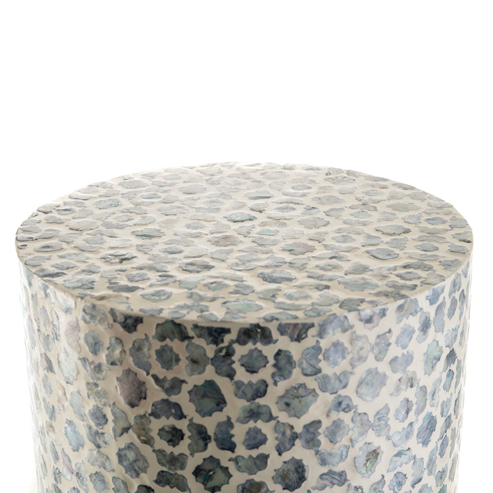 Blue & White Floral Mosaic 35x40cm Capiz Side Table