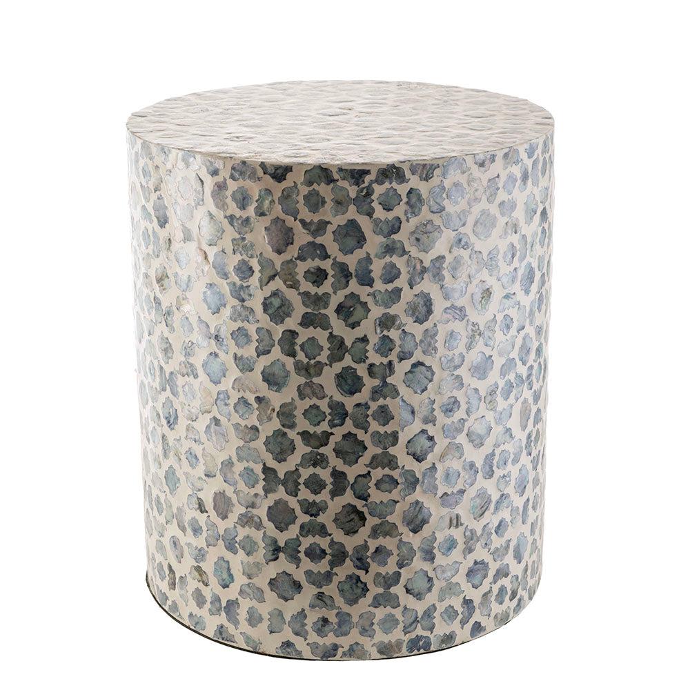 Blue & White Floral Mosaic 35x40cm Capiz Side Table