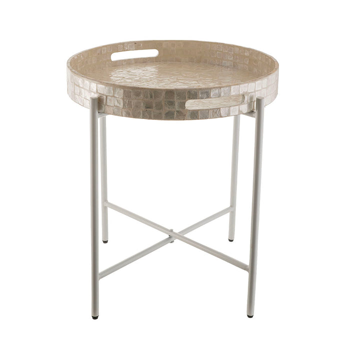White Capiz Tray Side Table 48x52cm