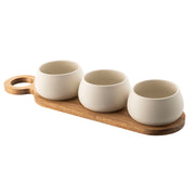 Acacia Wood Tray with 3 Stone Bowls Tapas Set