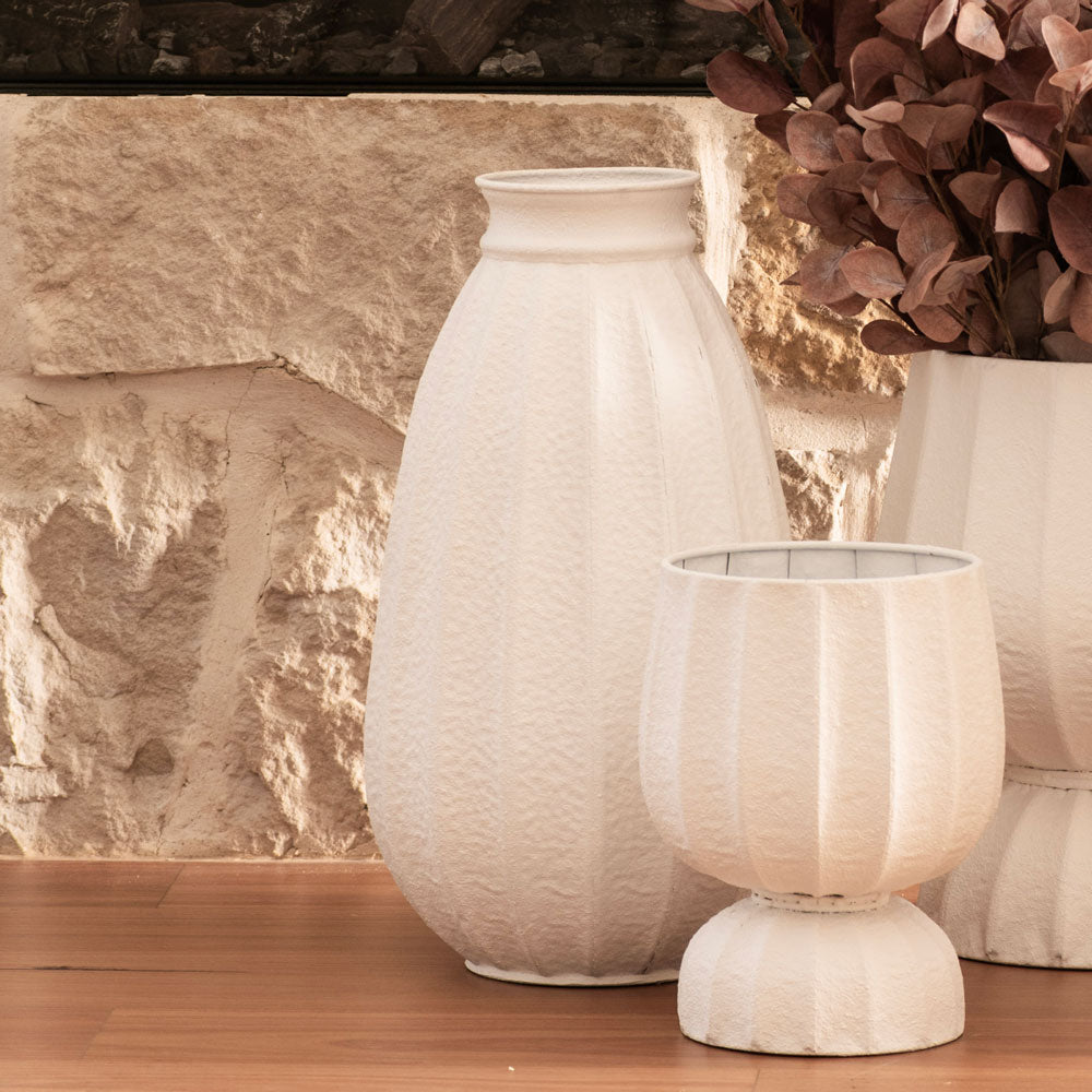 White Textured Metal Top Narrow Vase 30x50cm
