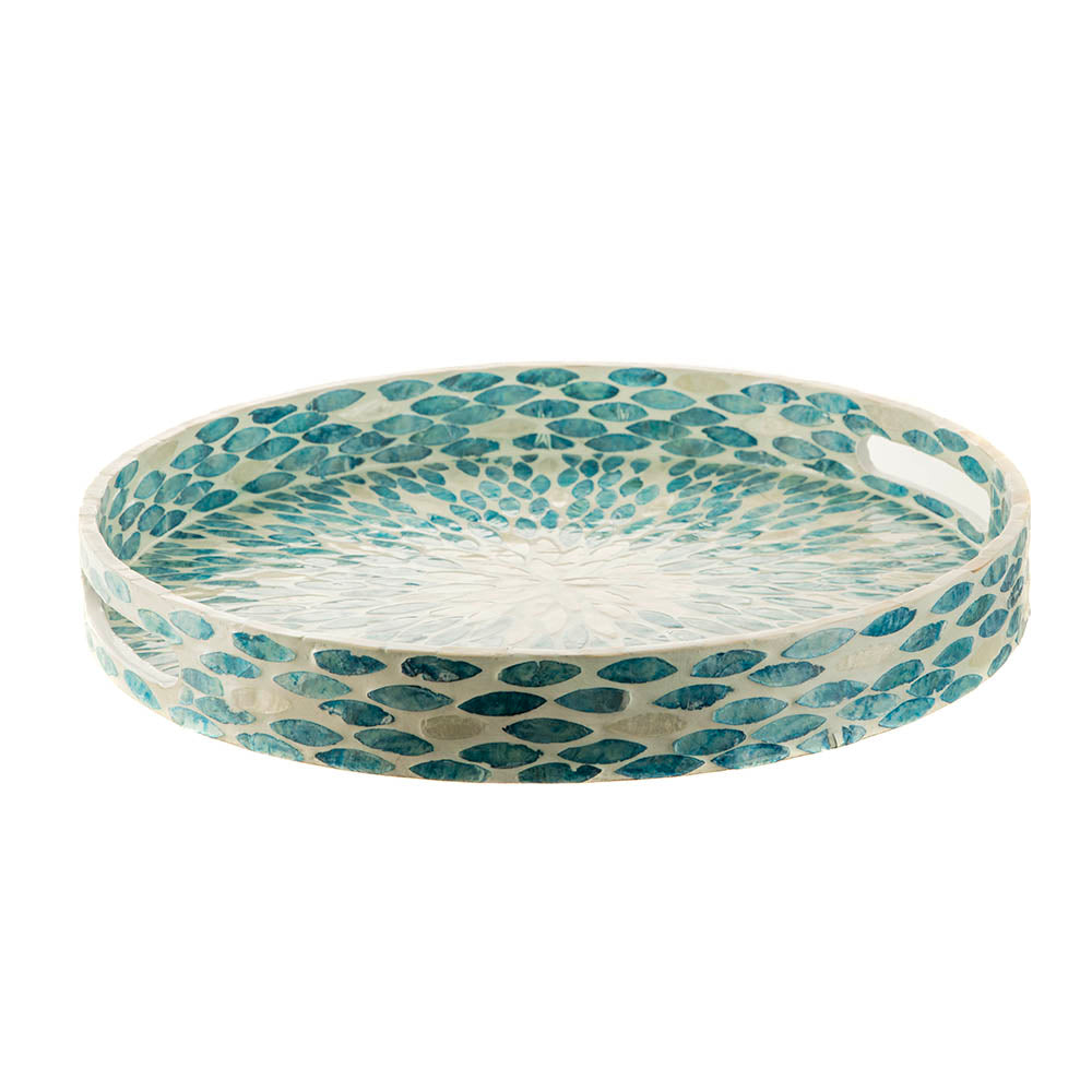 Reef Blue Aqua Capiz Decorative Tray 40x5cm