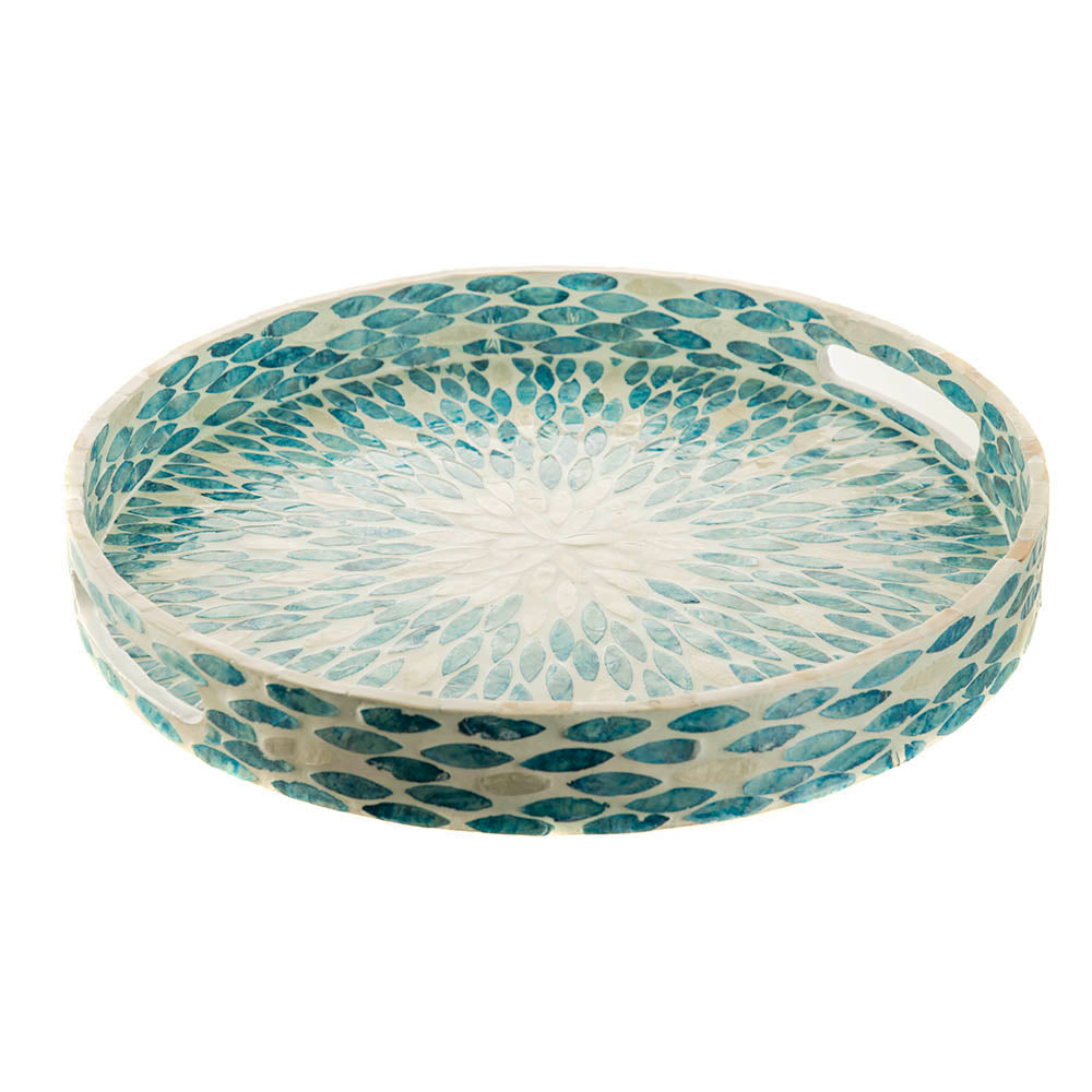 Reef Blue Aqua Capiz Decorative Tray 40x5cm