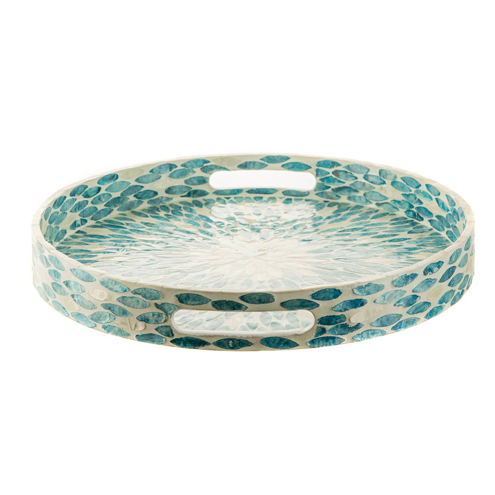 Reef Blue Aqua Capiz Decorative Tray 40x5cm