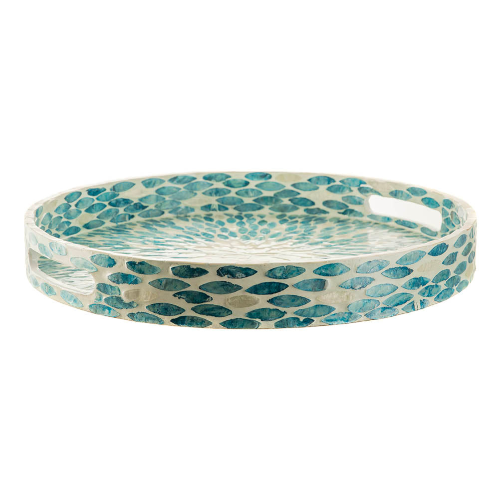 Reef Blue Aqua Capiz Decorative Tray 40x5cm