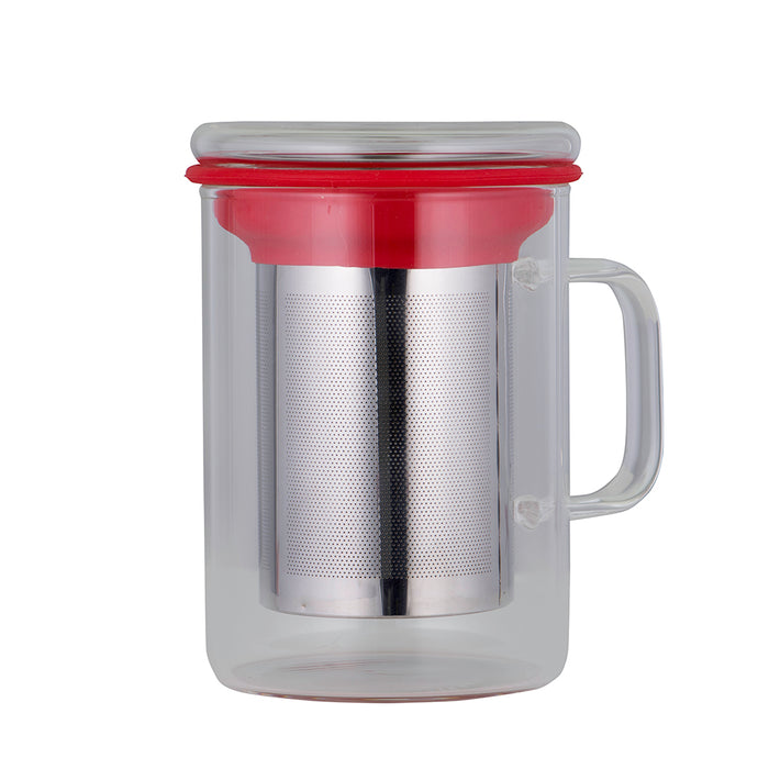 Avanti Teacup Glass with Stainless Steel Infuser & Red Lid